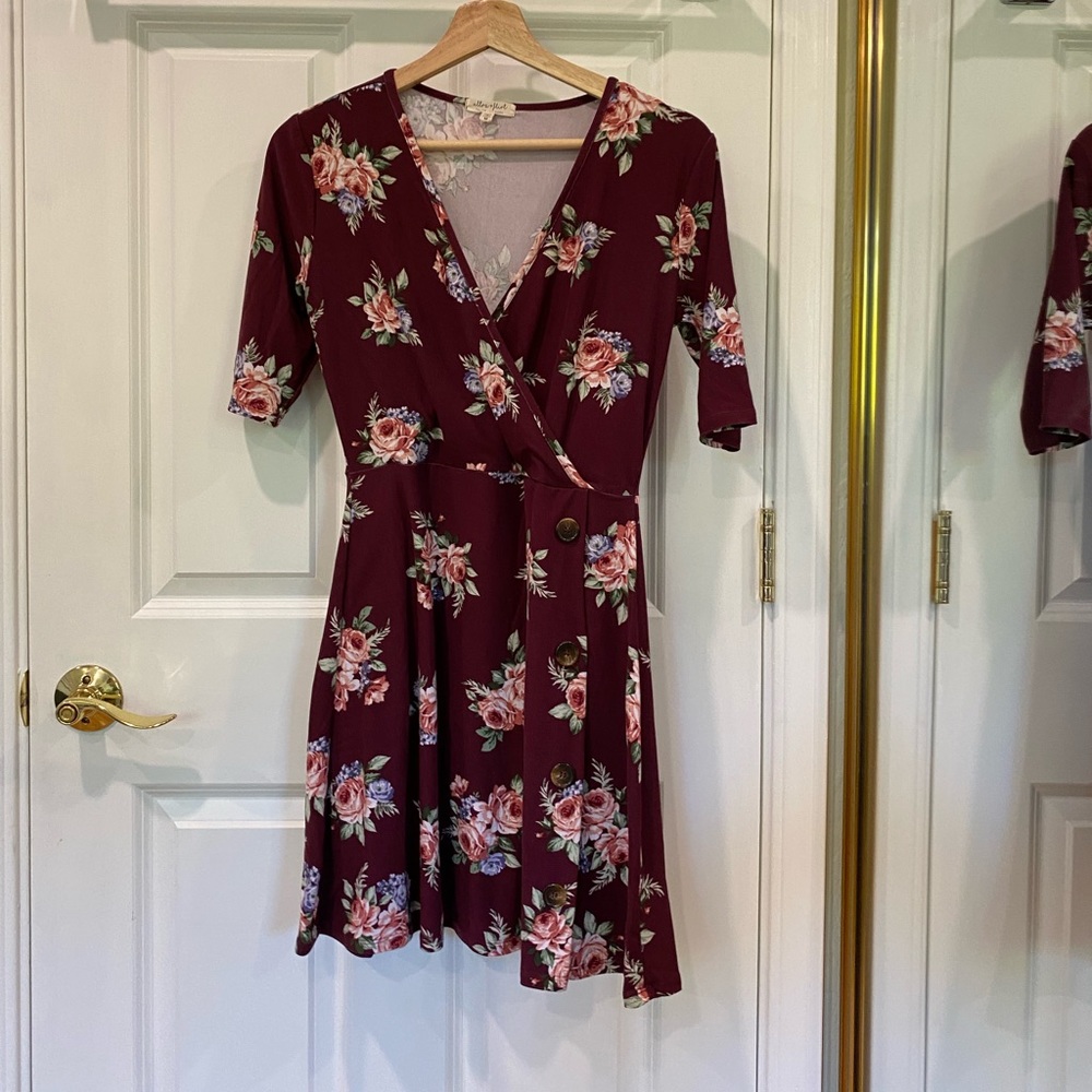 Maroon floral mini dress